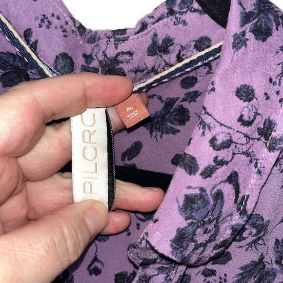 Pilcro Anthropologie Romy Shirt Womens XL Purple Floral Flowy Boho Button Blouse - Picture 5 of 7